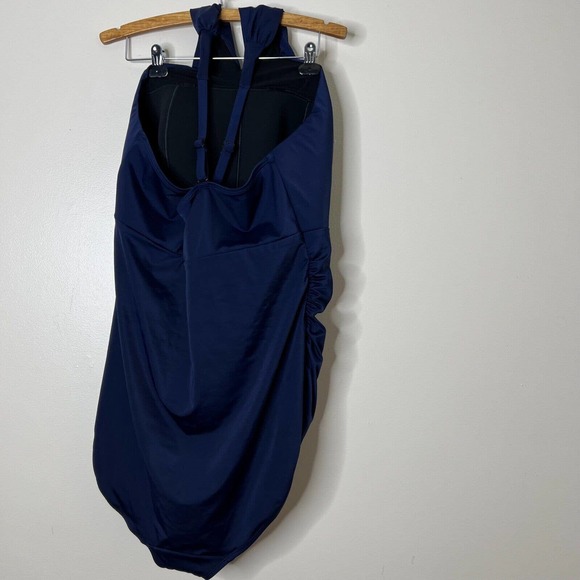 Cacique Swim Womens Blue No-Wire Crossover Neck One Piece Swimsuit plus size 26 - Picture 3 of 5